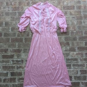 Vintage Pink Embroidered Sears Nylon Night Gown and Bed Jacket